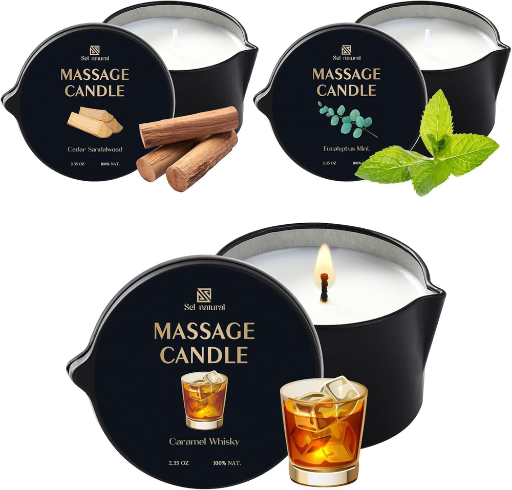 3 Pack Massage Oil Candles 2.35Oz Low Temp Massage Candle Wax Spa Therapy Body O