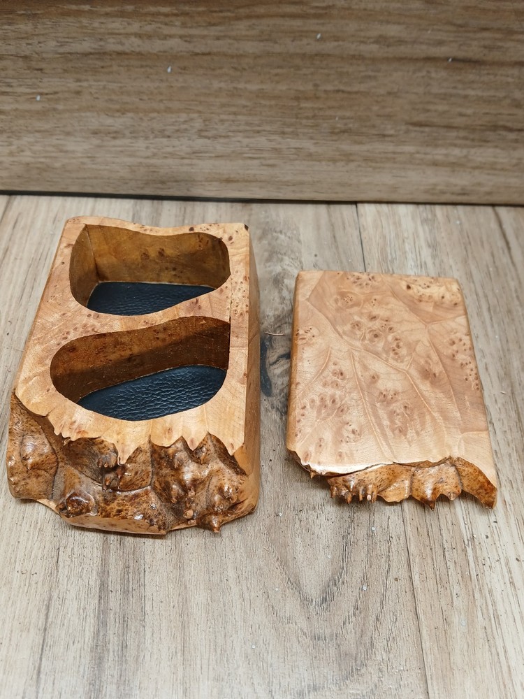 Vintage Live Edge Burl Wood Trinket jewelry keepsake box 2 Compartments MCM