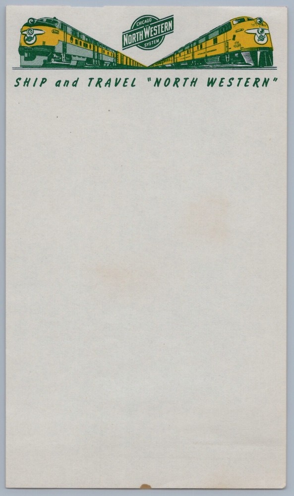 1940s Chicago & North Western Railroad Letterhead Stationery Locomotives Train
