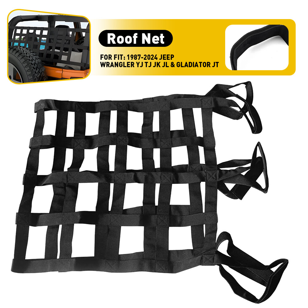 Jeep Wrangler TJ JK JL Roof Mesh Cargo Net for Extra Storage Black