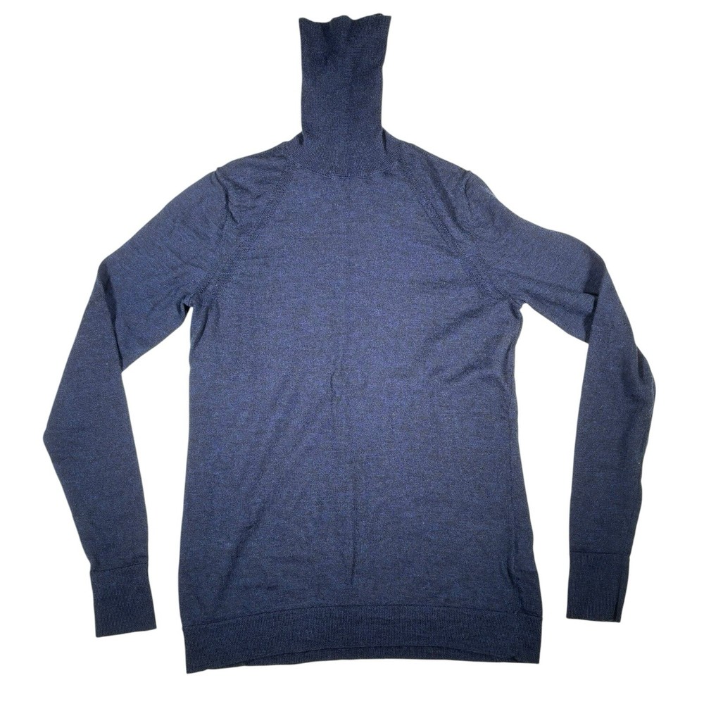 Navy Blue 100% Merino Wool Turtleneck Sweater for Women - XS Petite