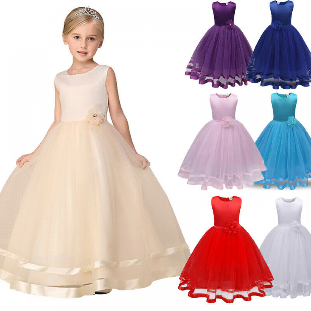 Kids Flower Girls Princess Dress Wedding Party Gown Long Pageant Formal Prom UK