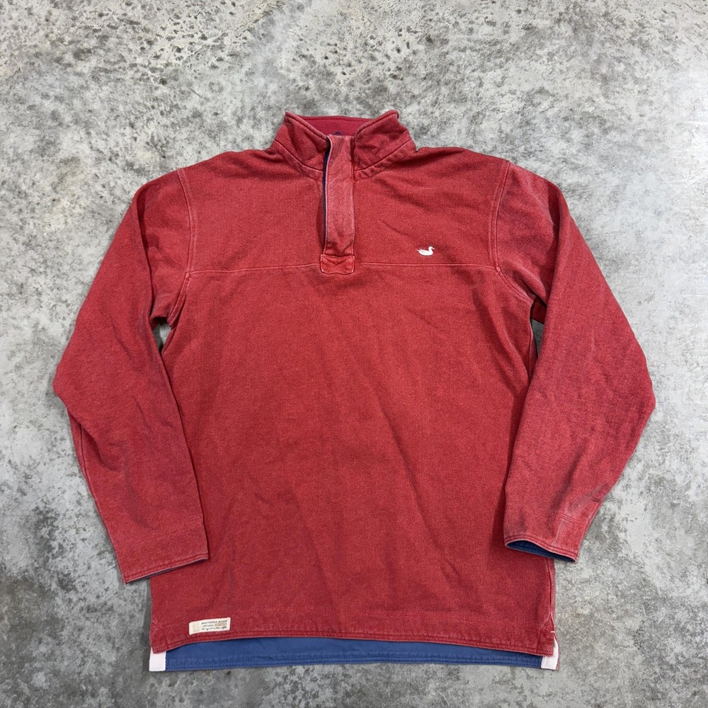 Southern Marsh Quarter Zip Pullover Mens Medium Red Embroidered Duck Logo Casual