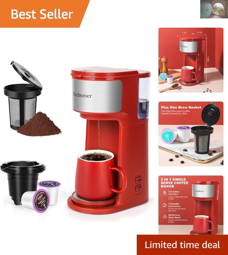 14 Oz K Cup Coffee Maker with Self-Cleaning and Ground Coffee Brewing