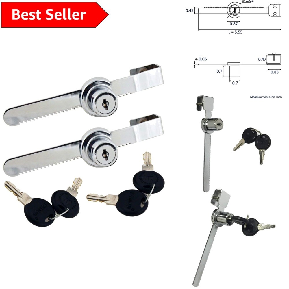 Easy Install Sliding Glass Door Ratchet Lock, Chrome Finish - 2 Pack Keyed Alike
