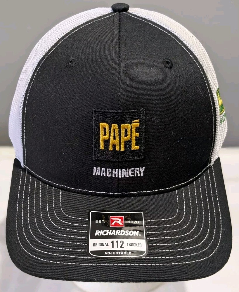 PAPE Machinery John Deere Snap Back Trucker Hat Cap Men Adjustable Black Grey