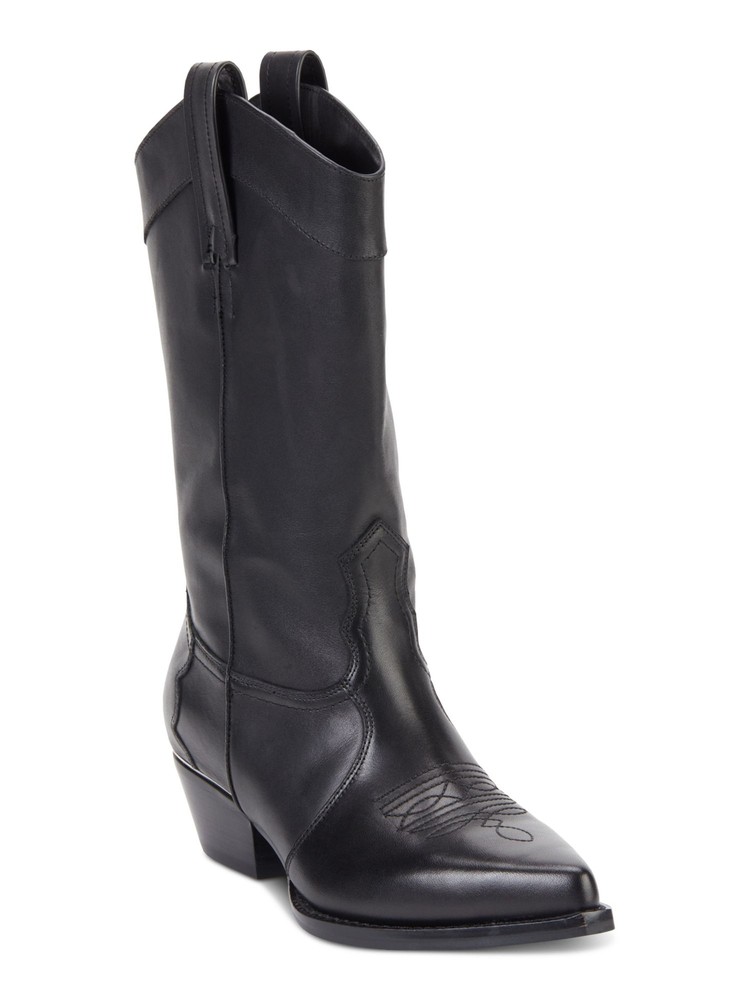 DKNY Womens Black Overlay Pull-Tabs Laila Almond Leather Western Boot 6 M