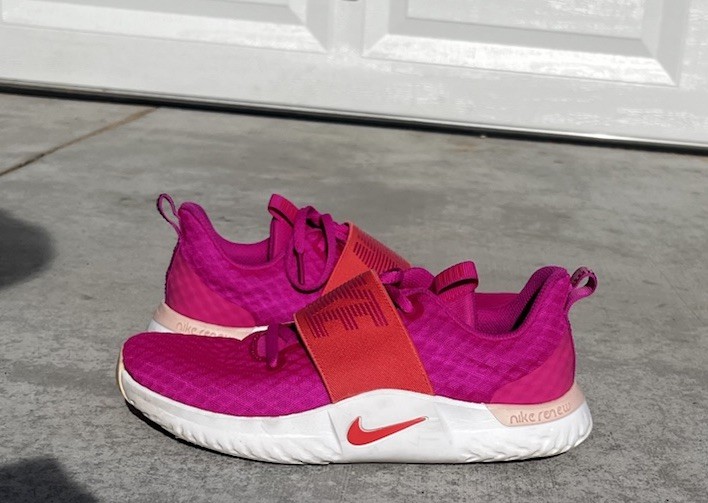 Hot Pink and Orange Nike Renew Run Running Shoes With Comfortable Footbed Size 6