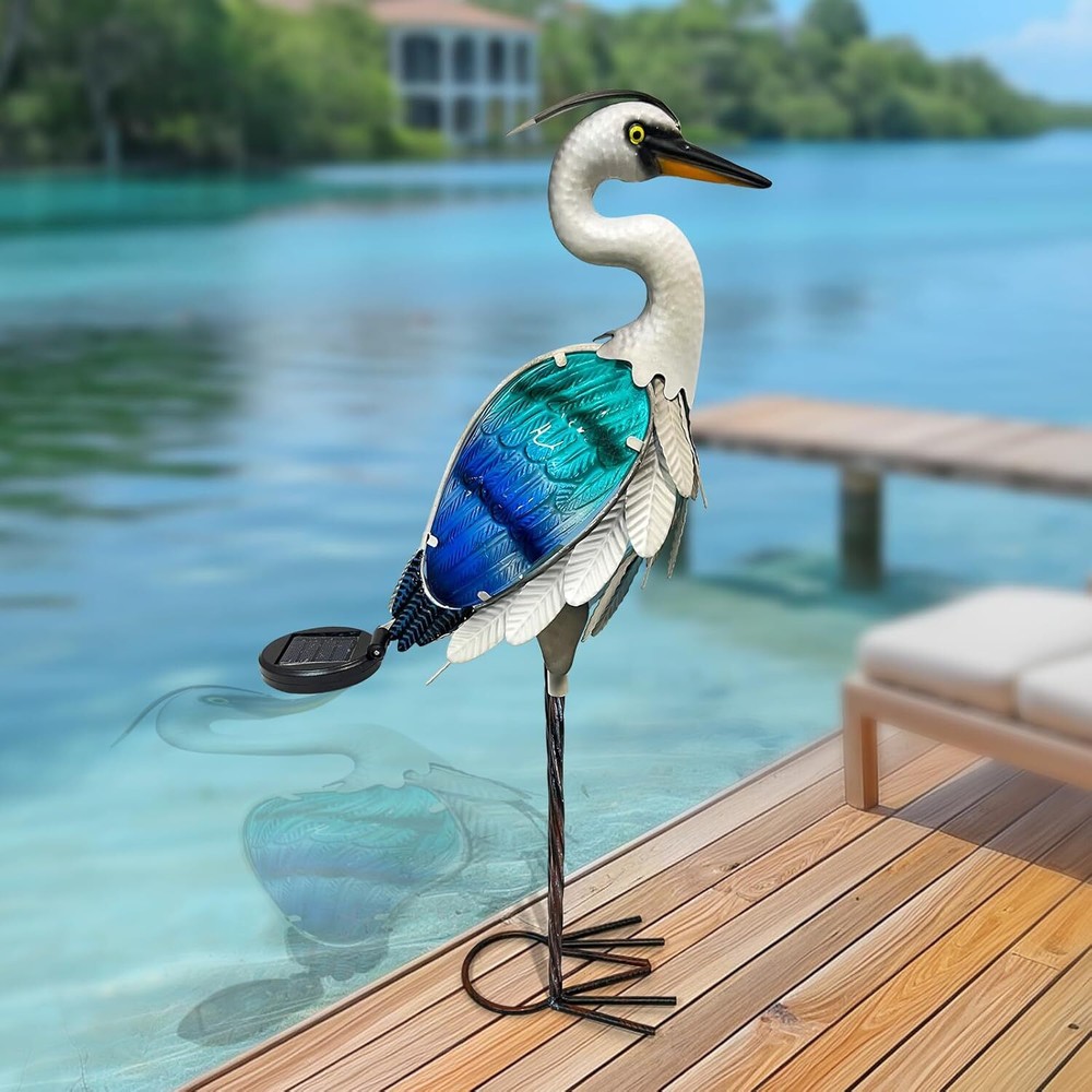 Glass Heron Sculpture for Coastal Garden or Outdoor Yard Art