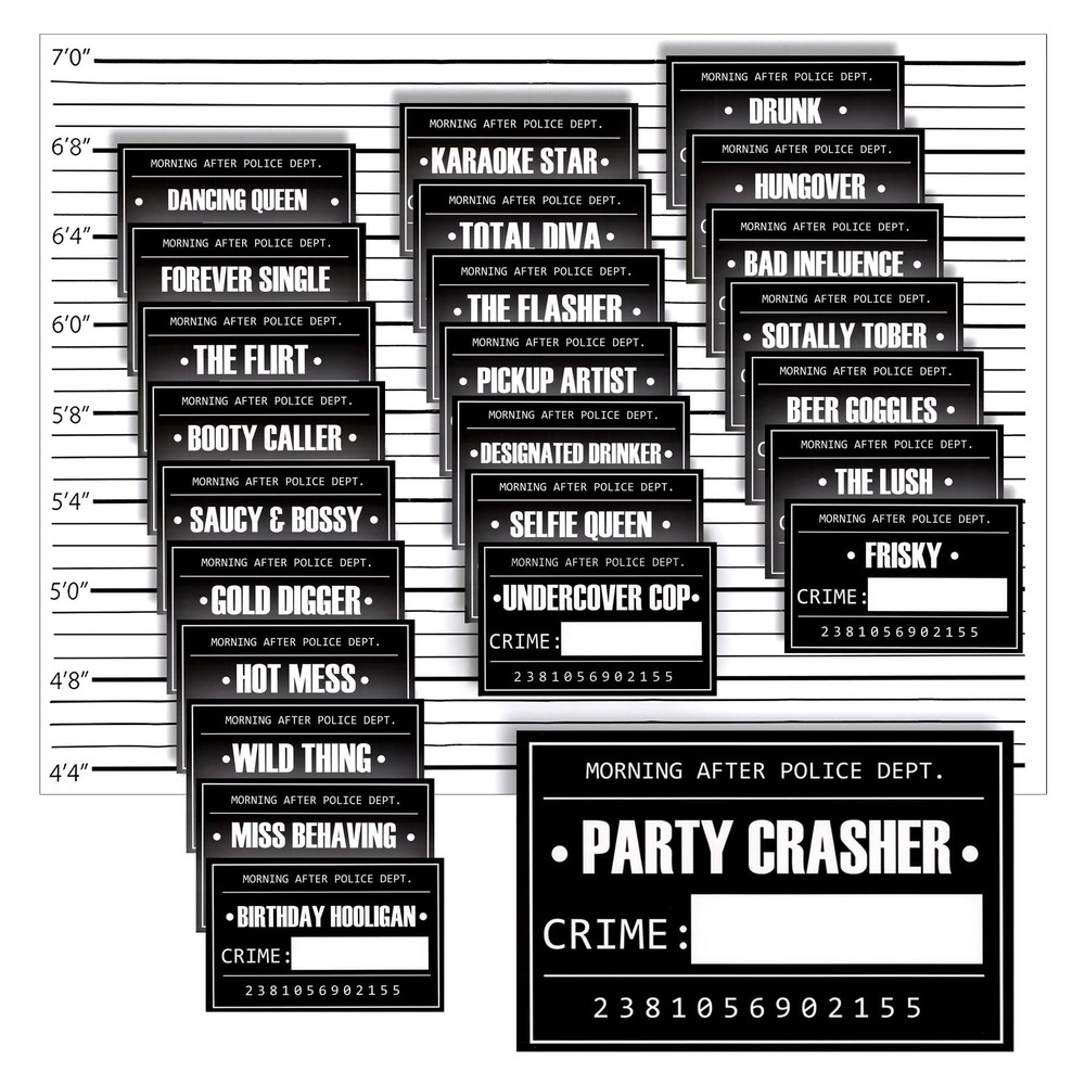 25Piece Mug Shot Signs with Height Chart for Photo Booth Backdrop Halloween Part