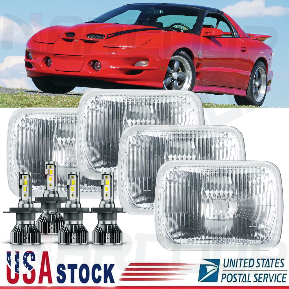 4Pc 4x6 Inch Hi/Lo LED Headlights Compatible with 1998-2002 Pontiac Firebird & 1986-1994 Sunbird
