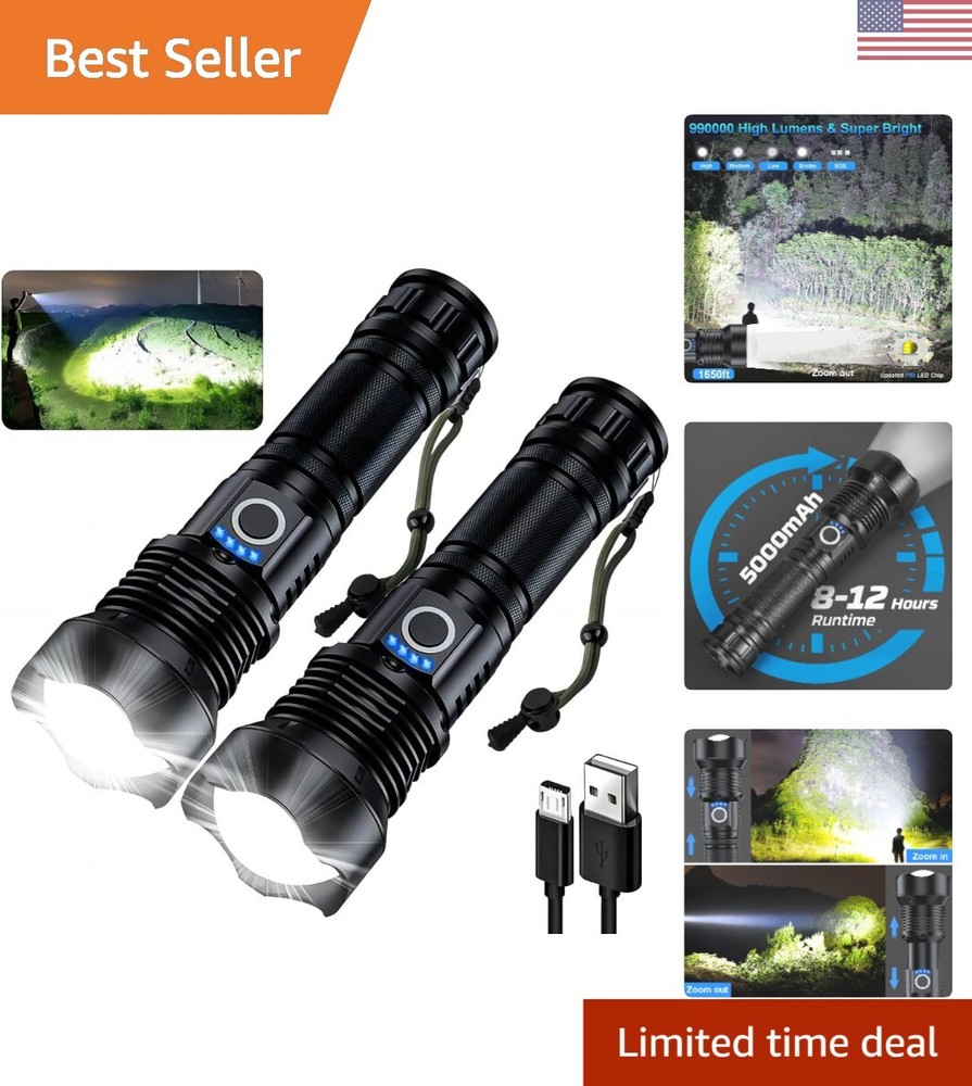 Rechargeable Flashlights 900,000 High Lumens - 2 Pack, Super Bright 12 Hours ...