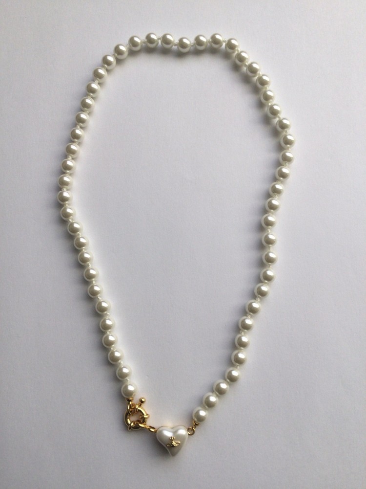 Vivienne Westwood Mini Heart Orb Pearl Necklace Gold  Choker with drawstring