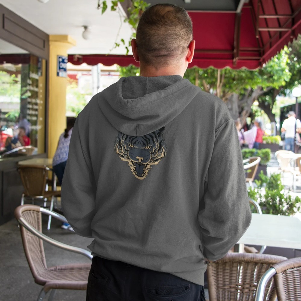 Full Zip classic fit tiger back print Hoodie for Men