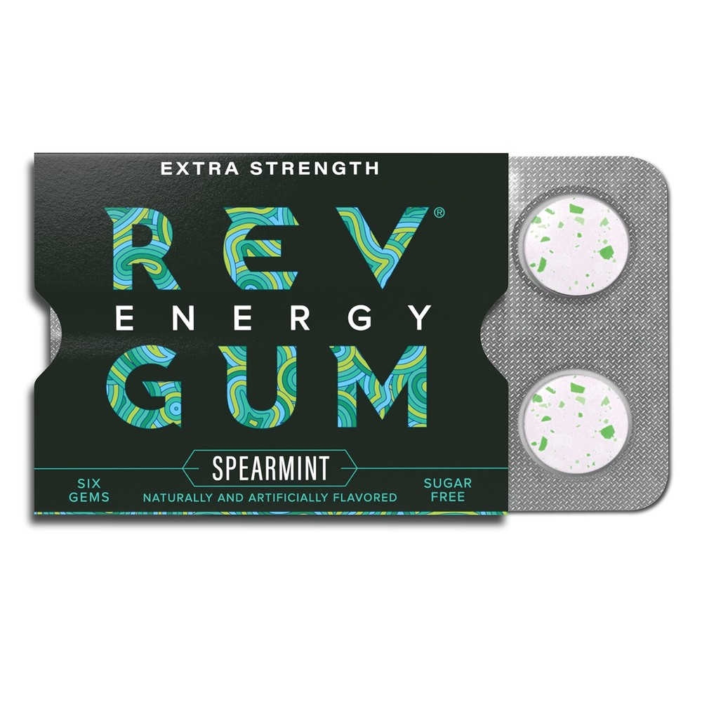 Gum Caffeine Energy Gum | Extra Strength 100mg of Caffeine per Gem | Spearmint