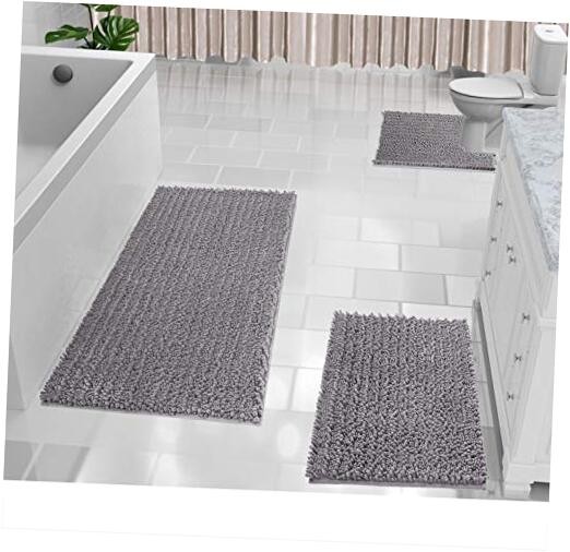 Luxury Grey Chenille Bath Mat Set 24x20 32x20 44x24  