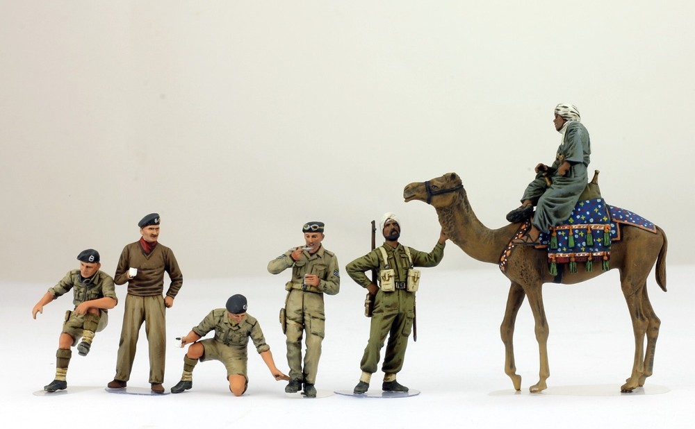PreSale Set 05 ProPainted British Commonwealth AFV Crews & Civilian on Camel WW2-image