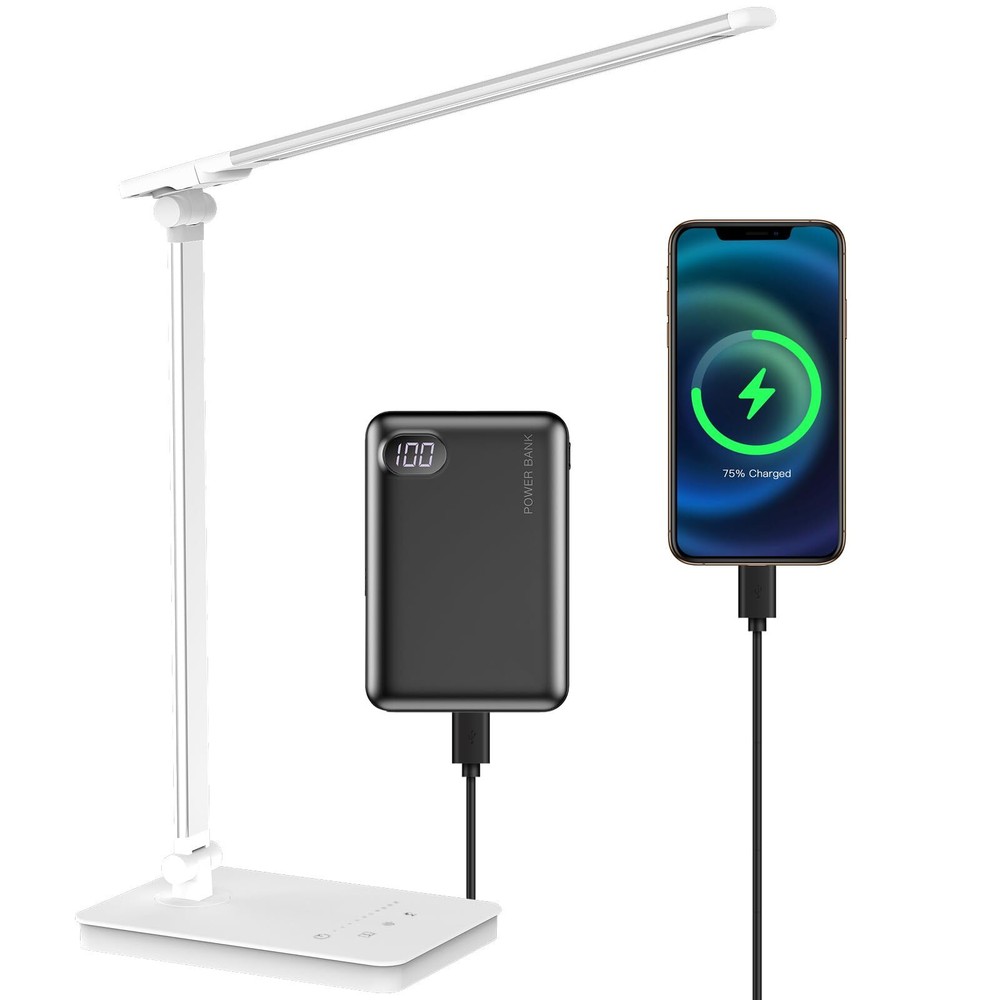Desk Lamp Eye-Caring LED Table Lamp Dimmable Bedside Lamp with 2 USB Charging...