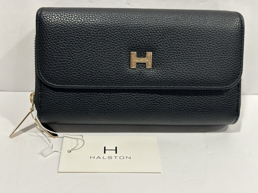 Halston Mens Black Double Zip Bifold Wallet RFID Blocking