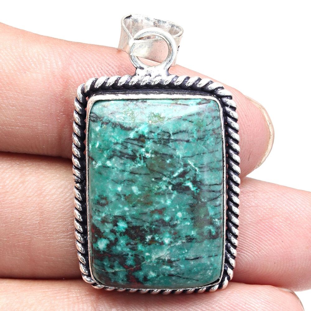 Chrysocolla Gemstone Silver Pendant Mother’s Day Gift 1.75 Inch