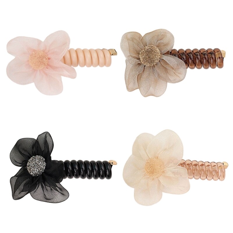 Elegant Tulle Coiled Elastic Hair Ties for Women No Crease Phone Cord Style