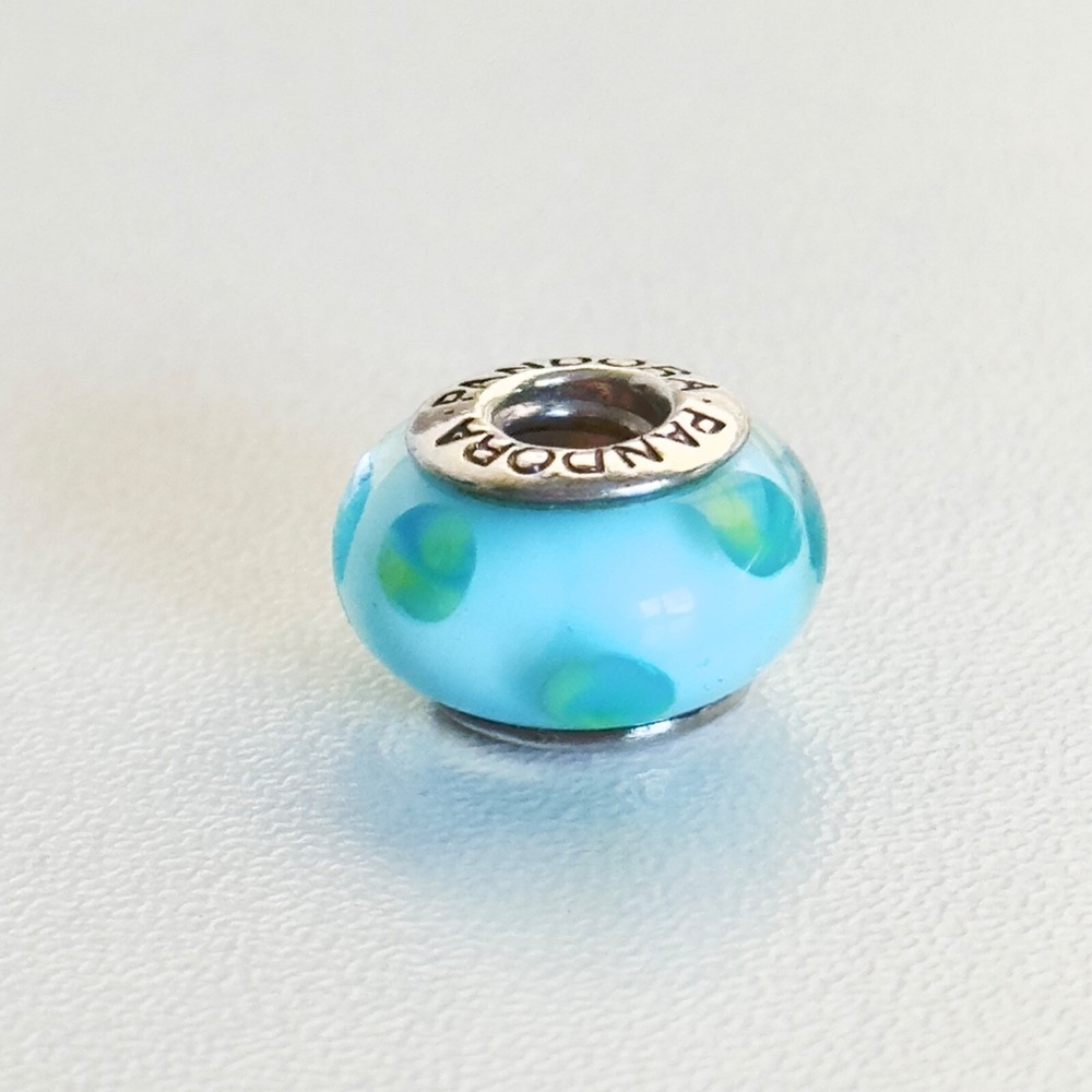 Pandora Sterling Silver Teal Polka Dot Murano Glass Bead Charm