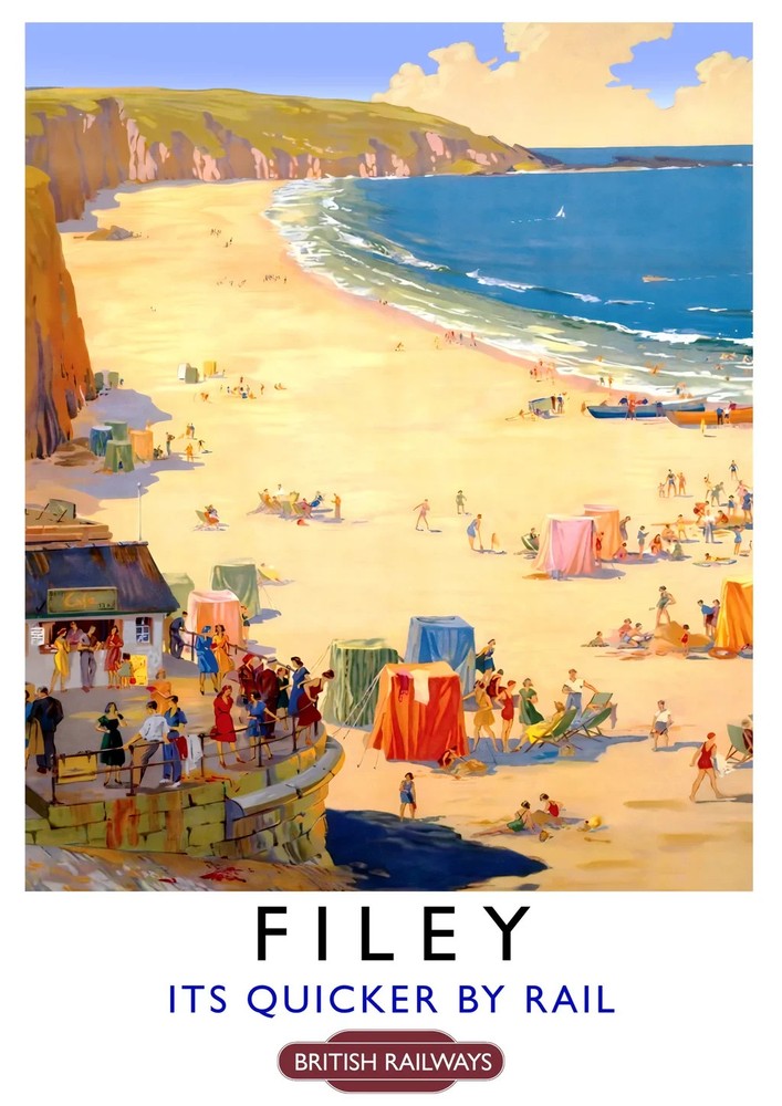 Filey Britain By Train British Railways Vintage Travel Poster Print