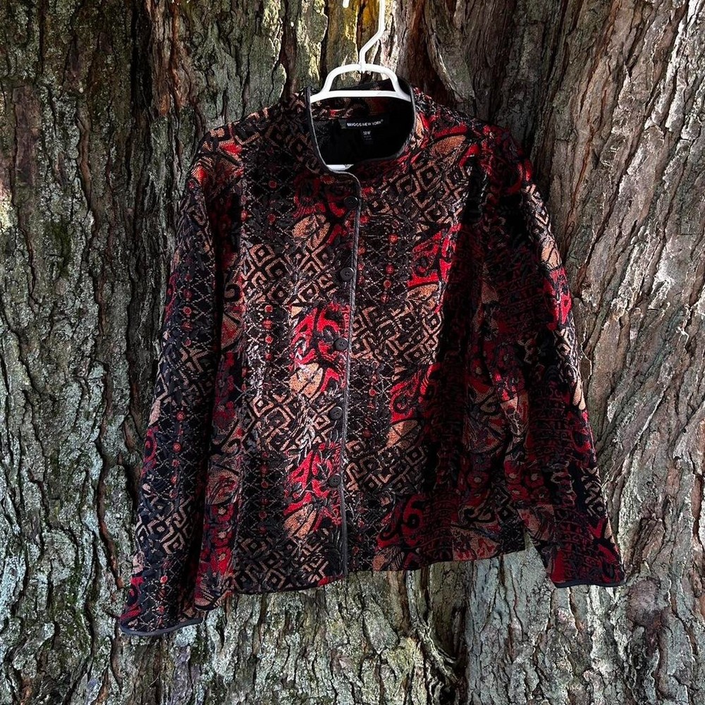 Briggs New York Black, Brown, and Red Floral Tapestry Jacket
