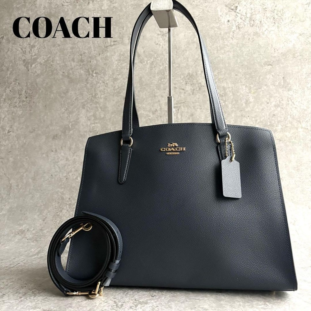 Coach Tatum 2-Way Leather Tote Bag Black Crossbody Near Mint Authentic
