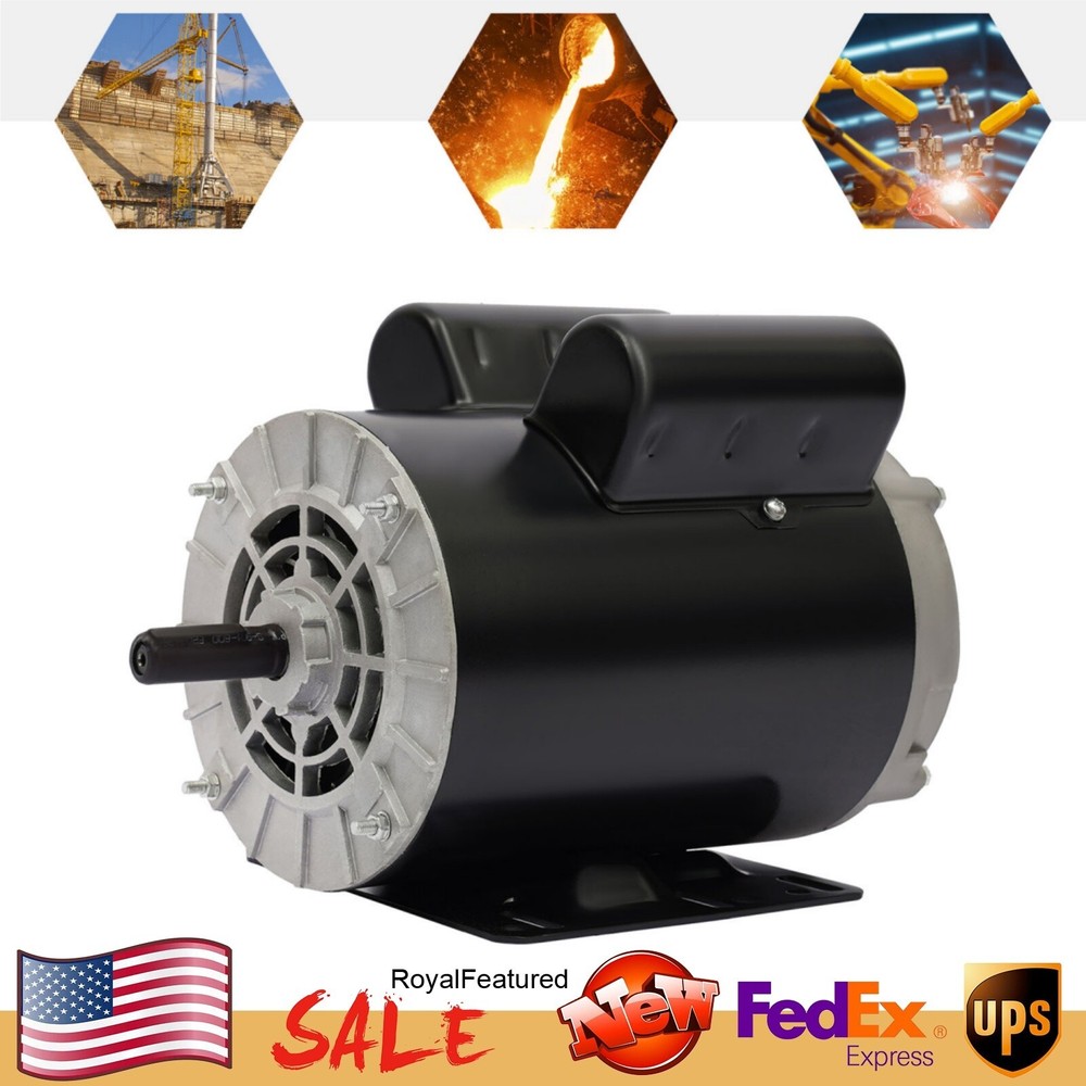 5 HP SPL Air Compressor Duty 60Hz Electric Motor 208-230 Single Phase 56 Frame