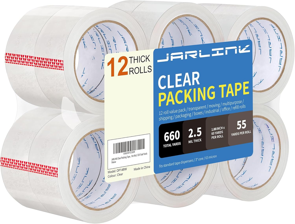 1.88-Inch 55-Yard Heavy Duty Clear Packaging Tape, 12 Rolls