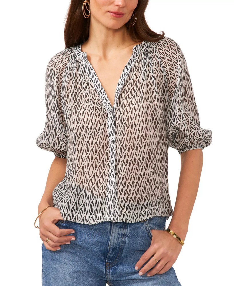 Vince Camuto Women's Top Sz XS Button-Down Raglan-Sleeve
