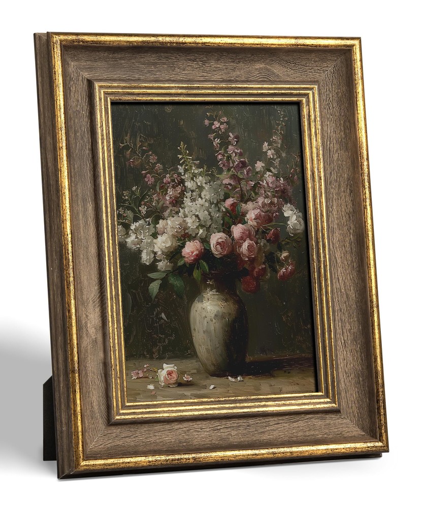 Vintage Brown and Gold 5x7 Picture Frame - Antique Retro Style Photo Frame for Desk, Tabletop, or Wall Display - Perfect for 5 x 7 Photos, Art, or Memorabilia