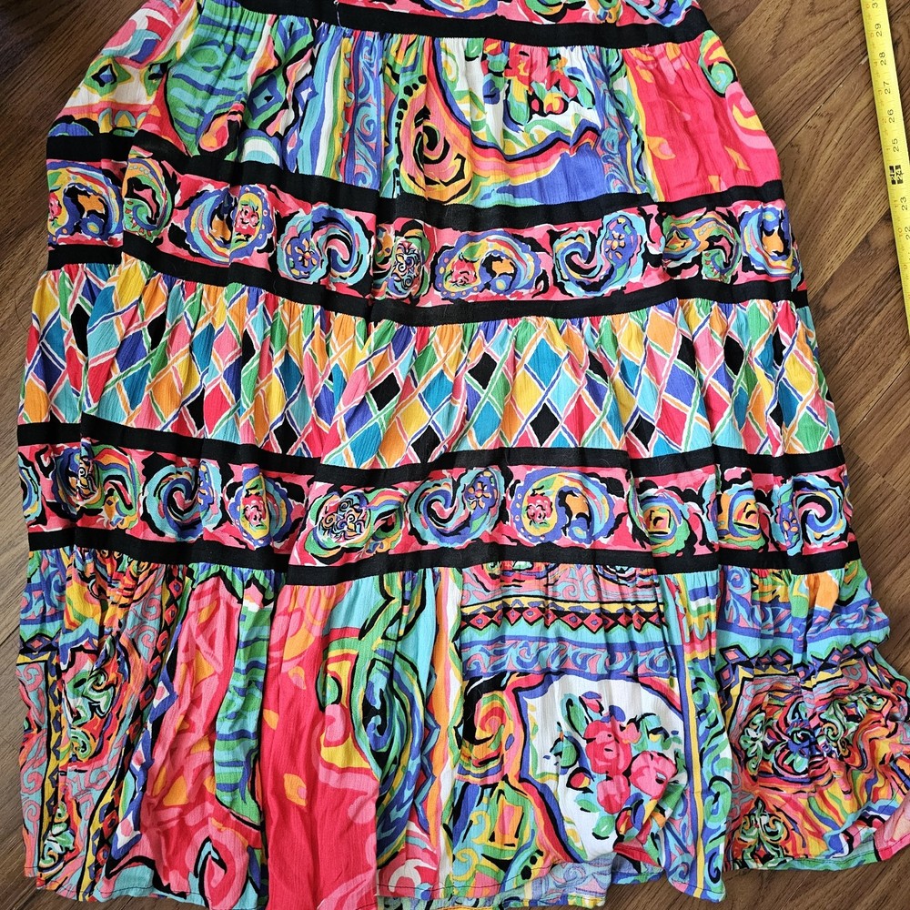 Carole Little Maxi Broom Long Skirt Colorful Boho Eclectic Gypsy Festival Sz 8