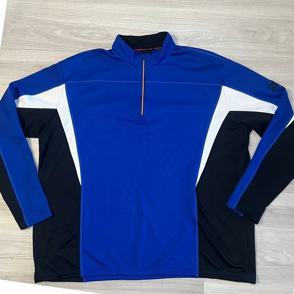 Mizuno Warmalite Mens Blue Black White Quarter Zip Long Sleeve Athletic Pullover
