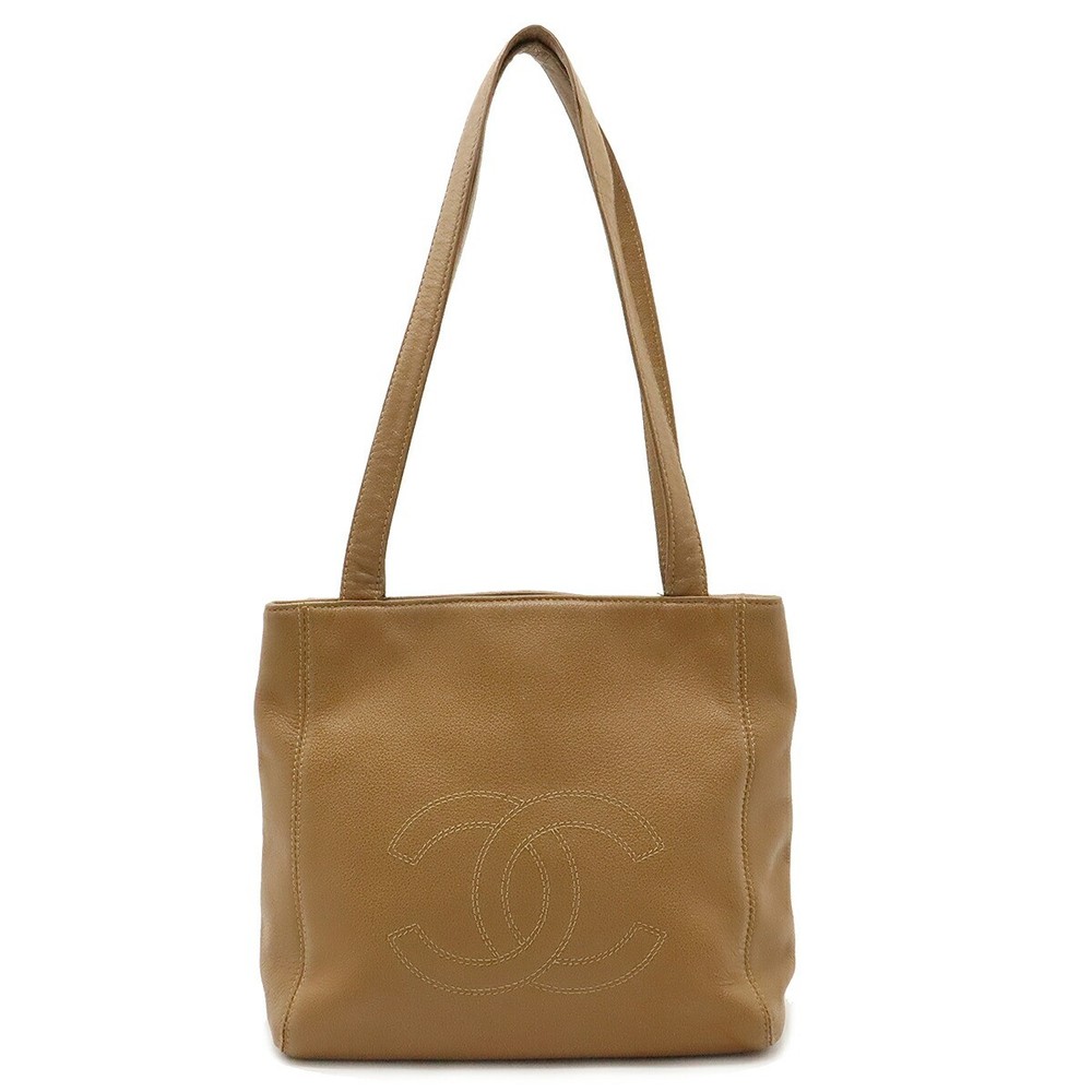 Chanel Vintage 80s Coco Mark Leather Camel Tote Shoulder Bag