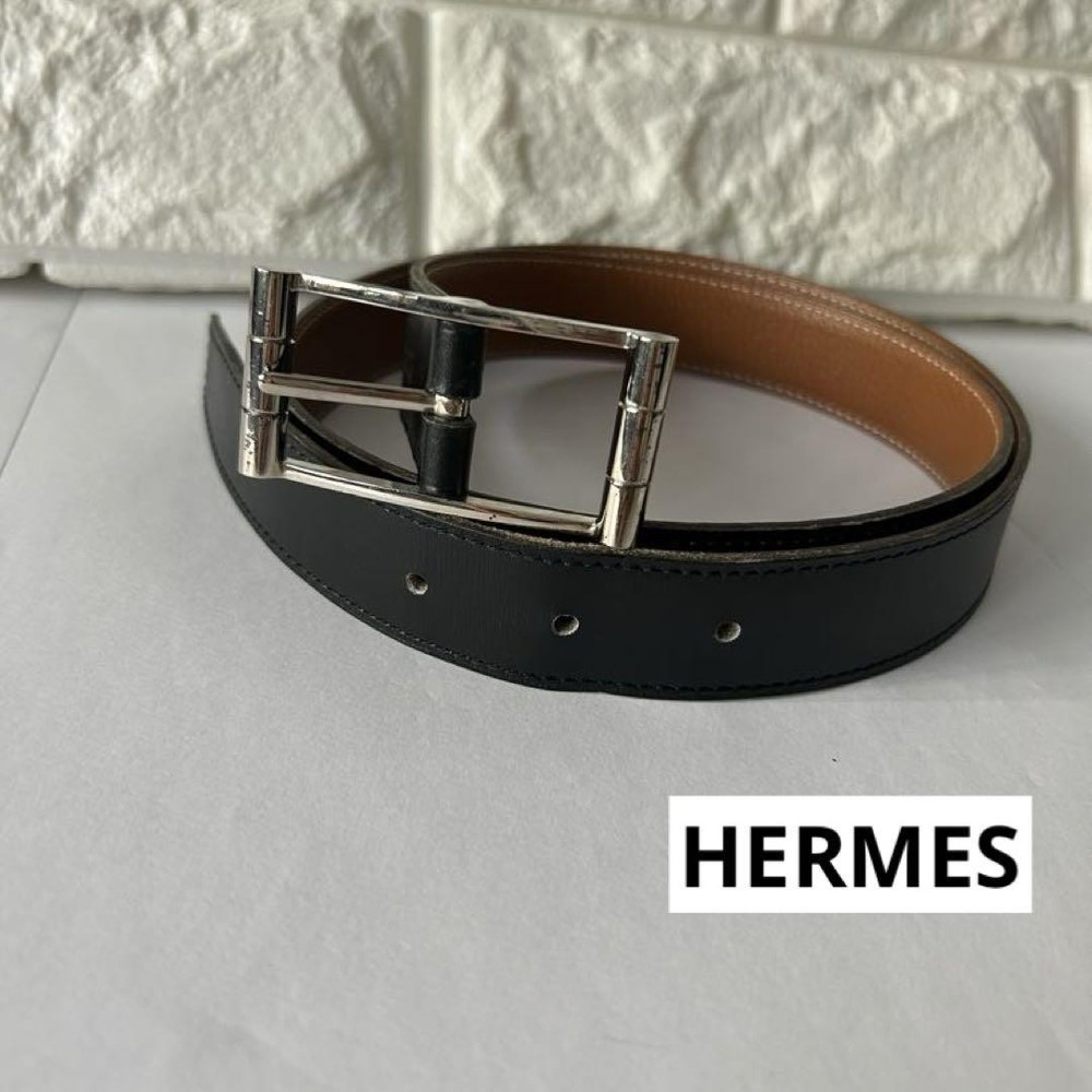 HERMES reversible belt in black and brown leather