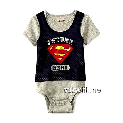 DC Comics Superman BODYSUIT w/Mesh Overlay Baby One-Pieces  (6-9 mos.) NEW Tags