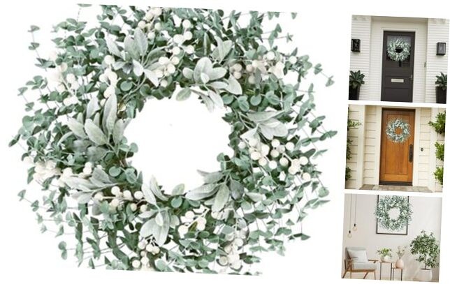 Artificial Greenery Leaves Boxwood Wreath with White Berries - 22 Inch