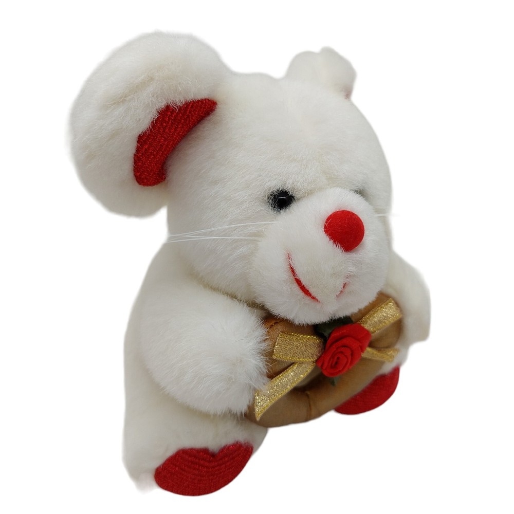 Walmart White red Plush Mouse Holding Gold Heart 6