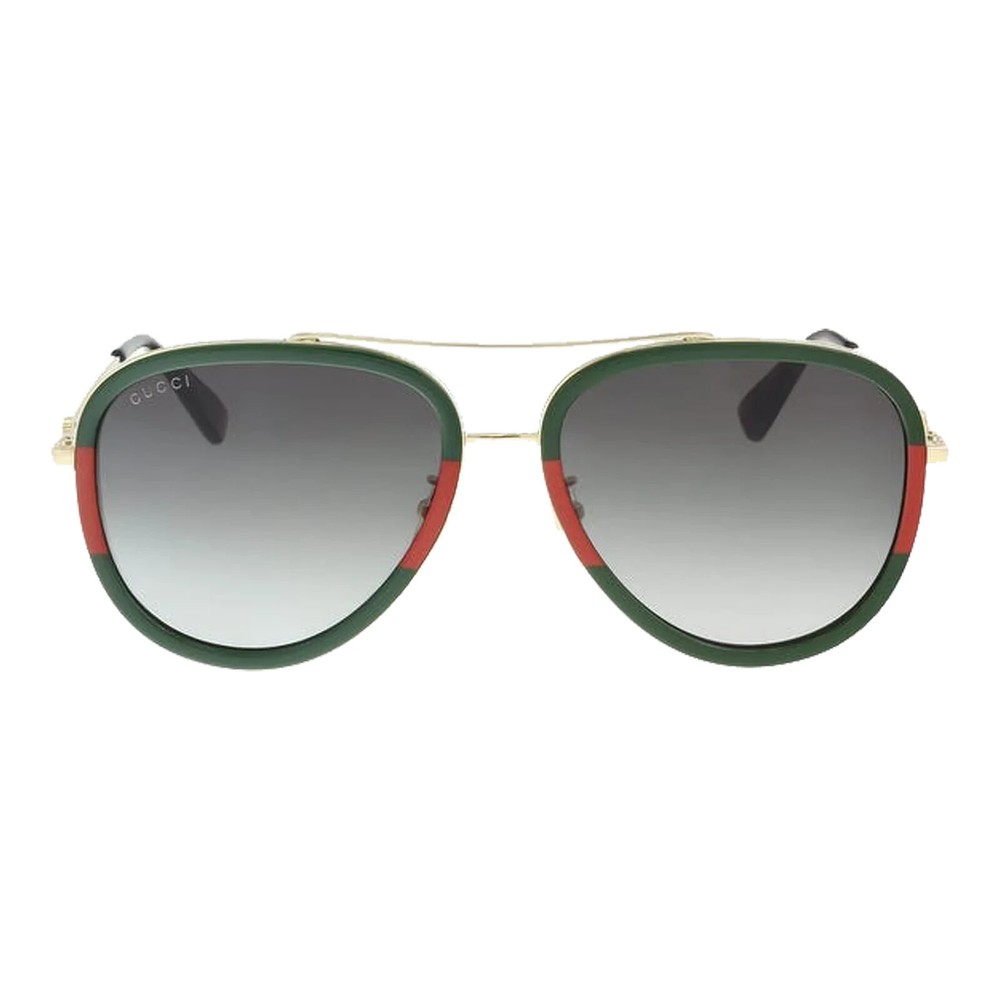 GUCCI GG0062S 003 Aviator Green/Red Unisex Sunglasses 57mm with Light Grey Lens