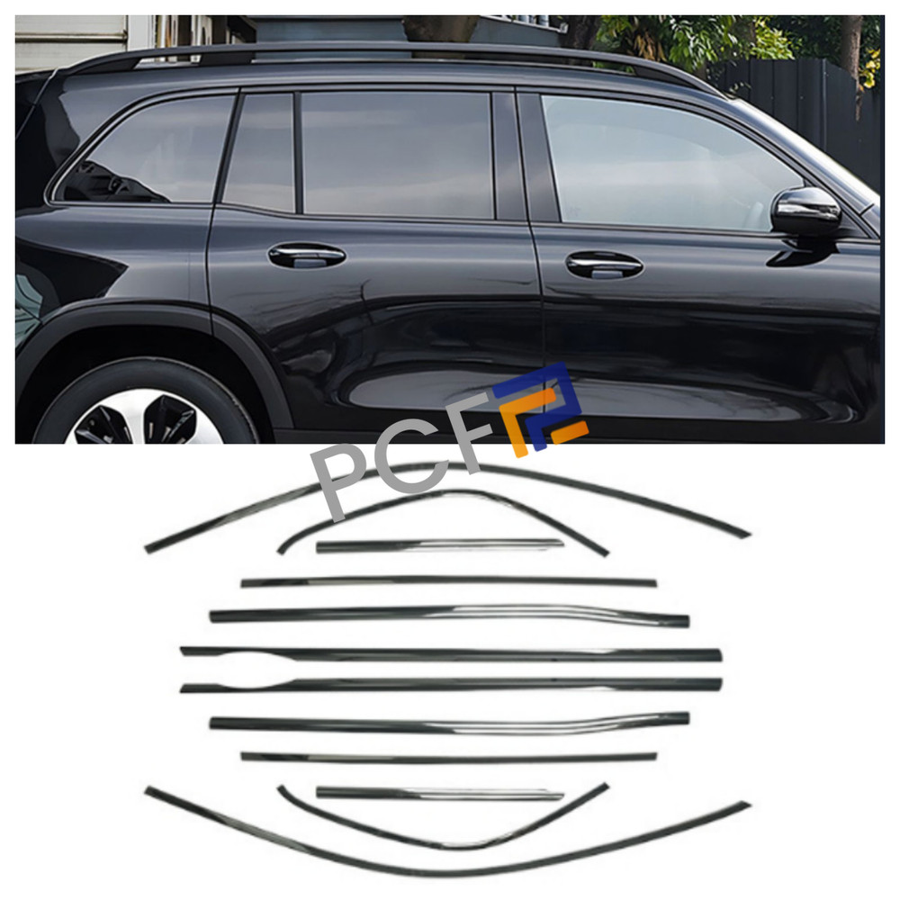 Fits 2020-24 Mercedes-Benz GLB Windows Strip Black Steel Sill Molding Cover Trim