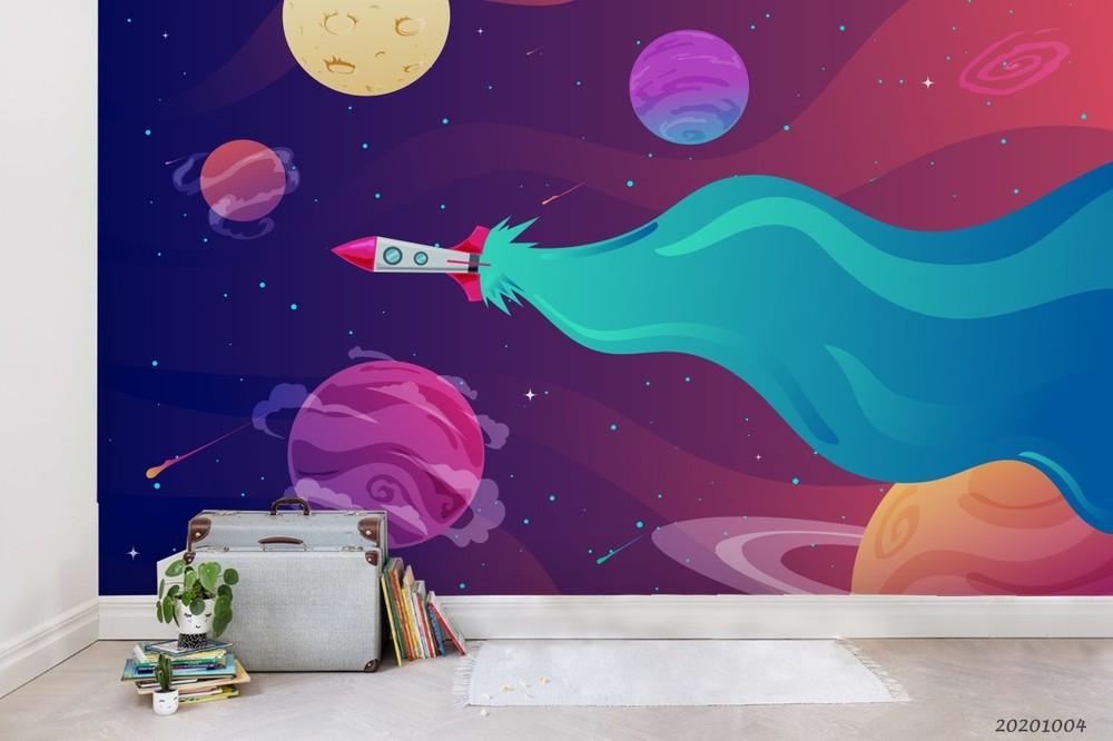 3D Space Planet Rocket Illustration Wall Murals Wallpaper Murals Wall Sticker 15