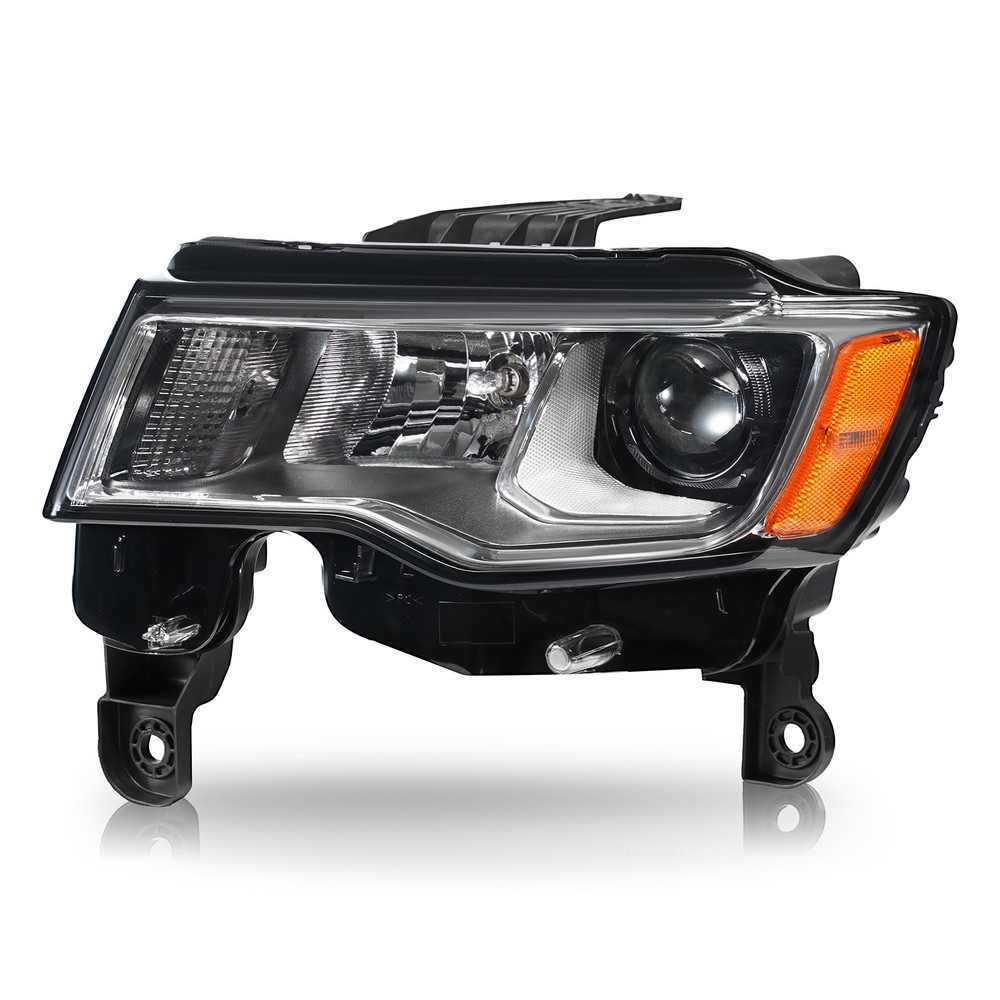 For 2017-2021 Jeep Grand Cherokee Halogen Headlight Black W/ bulb Left Driver LH