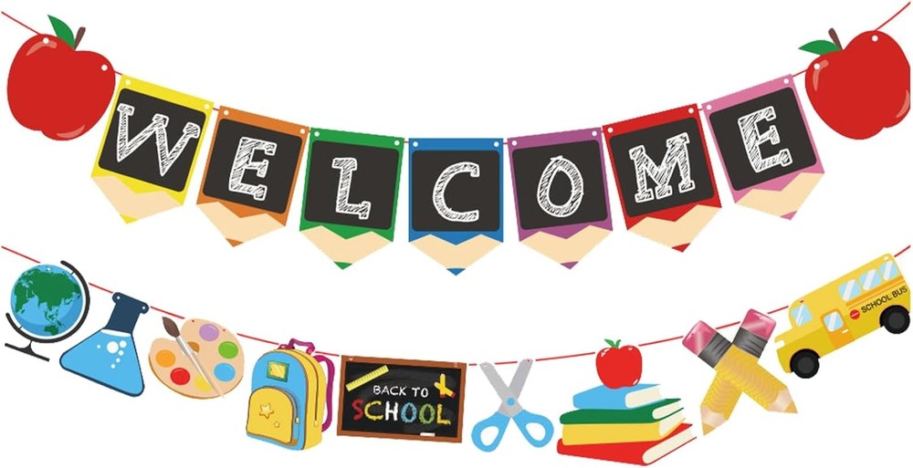 Welcome Back to School Banner Set, Classroom Decoration Banner with School Suppl-image