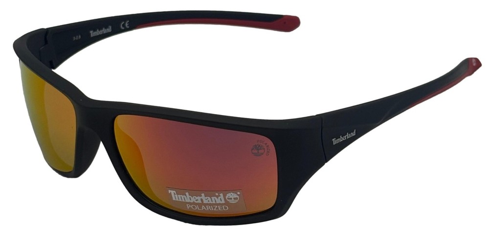 Timberland Matte Black Polarized Rectangle Sunglasses for Men TB7152 2D Plastic Frame