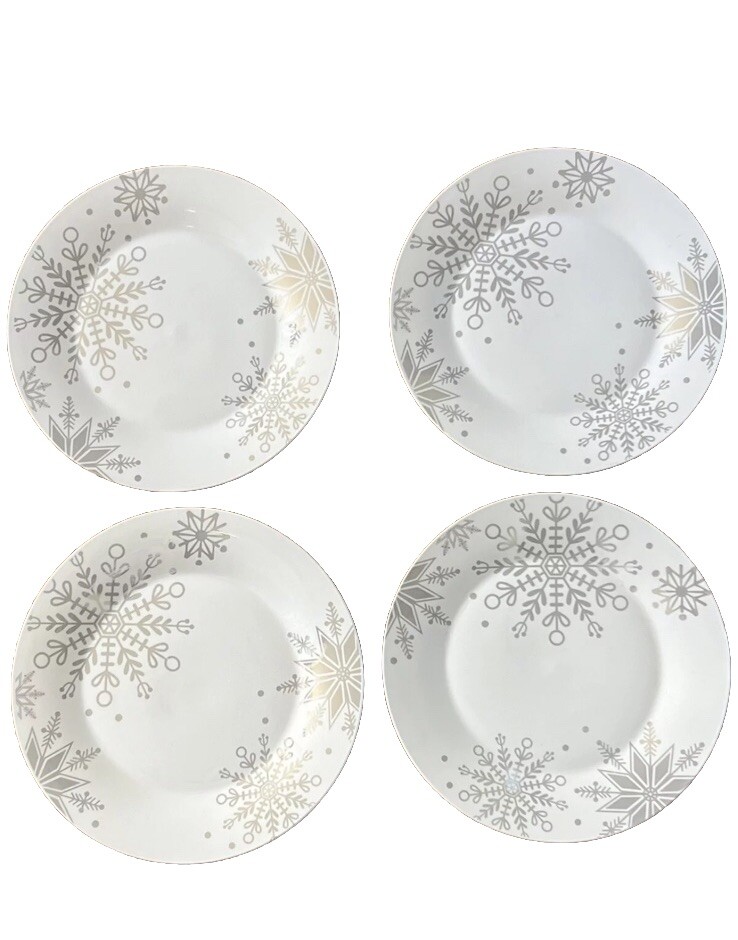 Royal Norfolk Christmas Snowflake Dinner Plate Silver Snowflakes10In Set Of 4