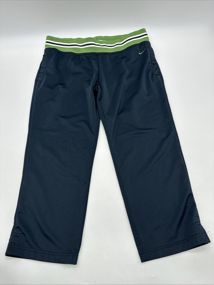 Nike Women's M Black & Green Logo Embroidered Pocket Capri Pants #31989
