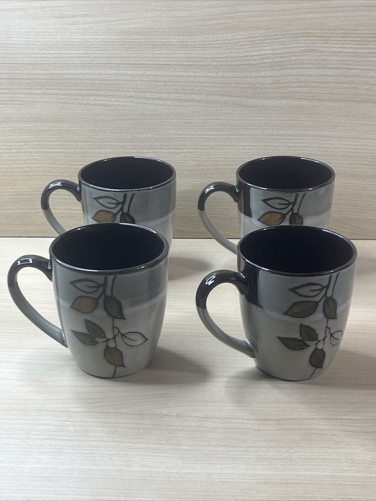 Pfaltzgraff Rustic Leaves Stoneware Coffee Mug Set of 4 in Gray Brown