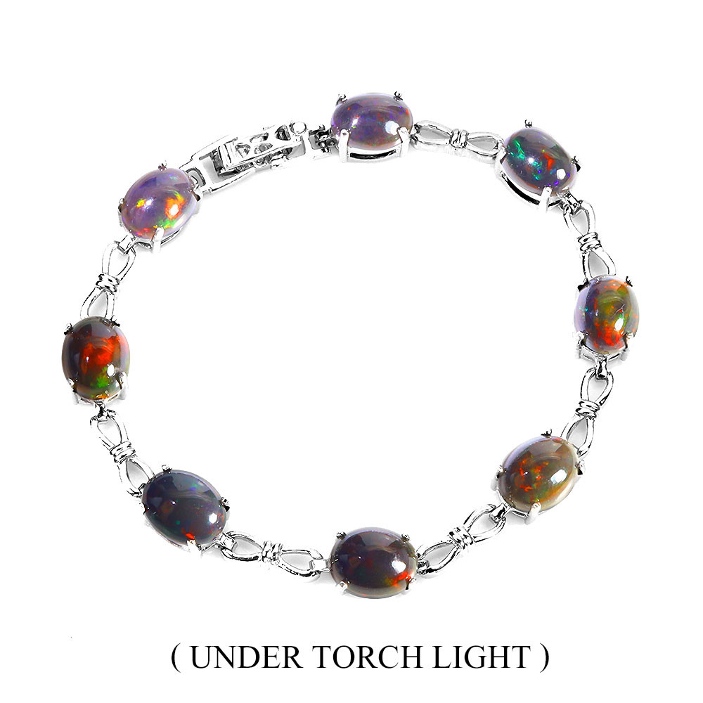 Valentine 925 Silver Bracelet Oval Black Opal 10x8mm Natural Gemstone Jewelry 7.
